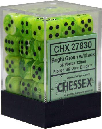 Chessex Vortex Bright Green/Black (12MM - 36D6) CHX27830