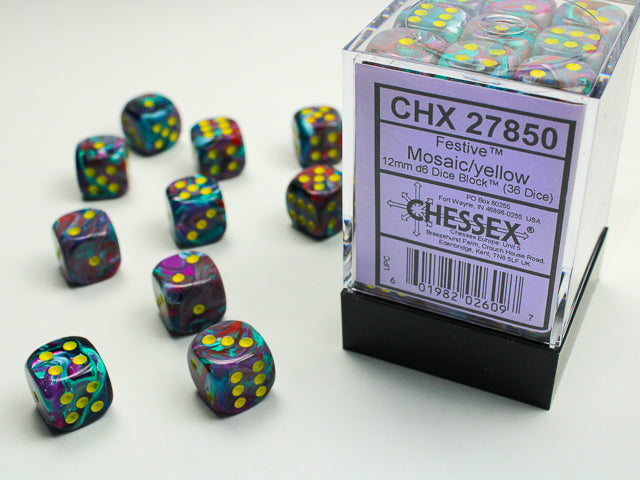 Chessex Festive Mosaic/Yellow(12MM - 36D6) CHX27850