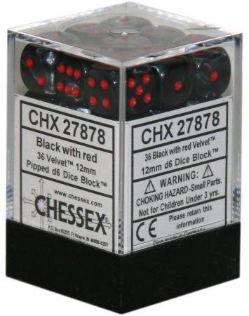 Chessex Velvet Black/Red (12MM - 36D6) CHX27878