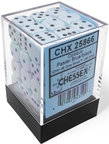 Chessex Opaque Pastel Blue/Black (12MM - 36D6) CHX25866