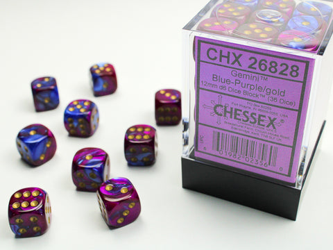 Chessex Gemini Blue-Purple/gold  (12MM - 36D6) CHX26828
