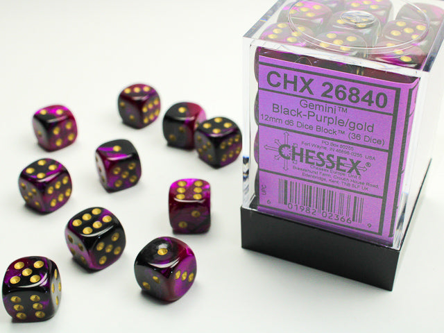 Chessex Gemini Black-Purple/gold (12MM - 36D6) CHX26840