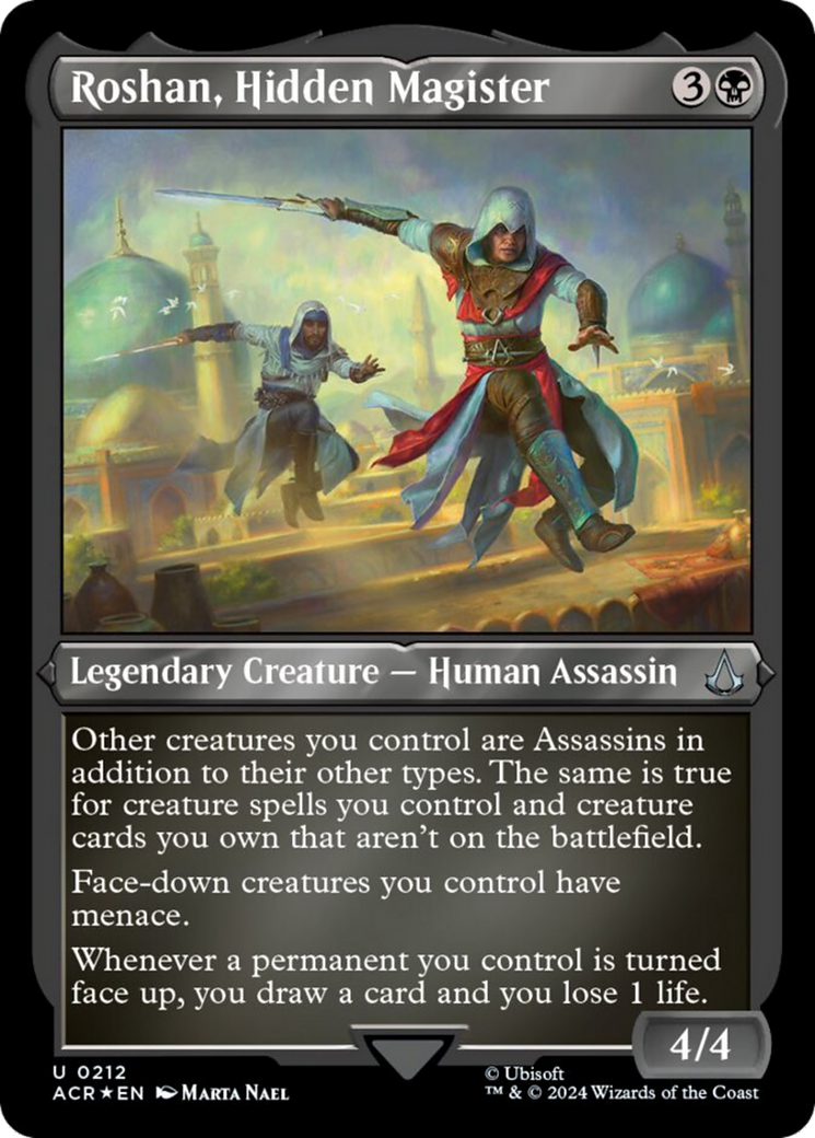mtg assassin card Roshan, Hidden Magister (Foil Etched) [Assassin's Creed] | MTG Single