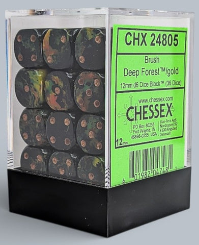 Chessex BRUSH 36D6 DEEP FOREST/GOLD 12MM
