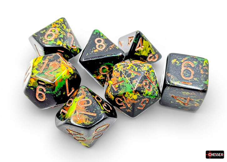 Chessex BRUSH 7-DIE SET POLYHEDRAL DEEP FOREST/GOLD