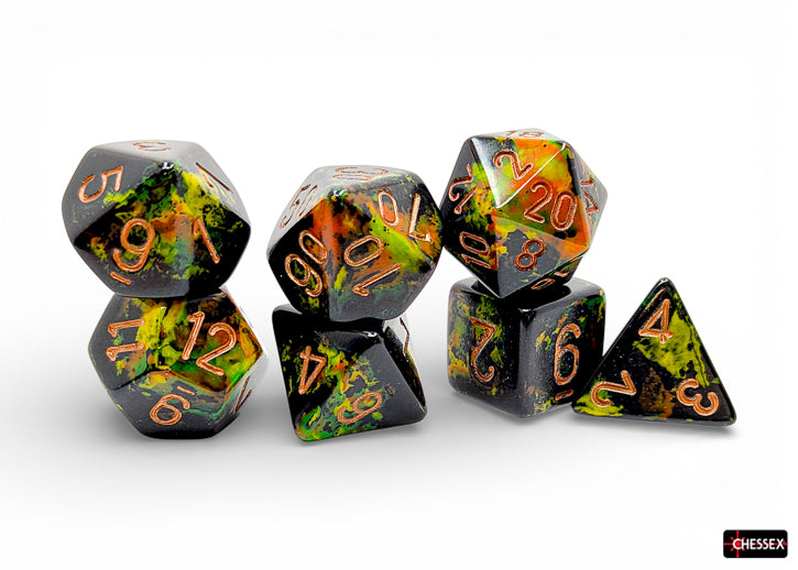 Chessex BRUSH 7-DIE SET POLYHEDRAL DEEP FOREST/GOLD