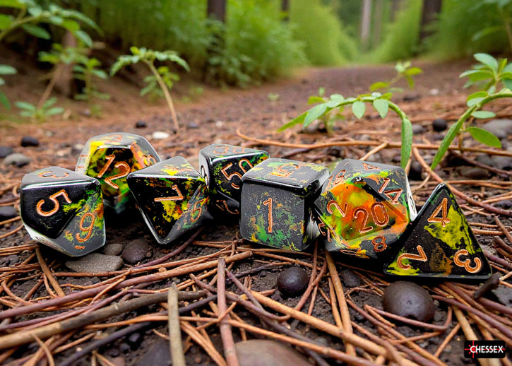 Chessex BRUSH 7-DIE SET POLYHEDRAL DEEP FOREST/GOLD
