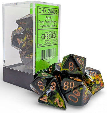 Chessex BRUSH 7-DIE SET POLYHEDRAL DEEP FOREST/GOLD