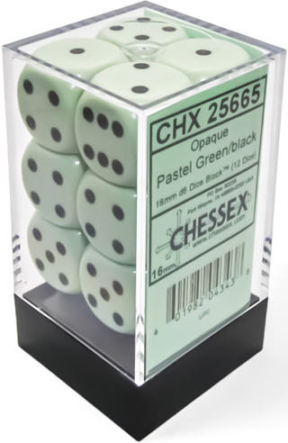 Chessex Opaque Pastel Green/Black (16MM - 12D6) CHX25665