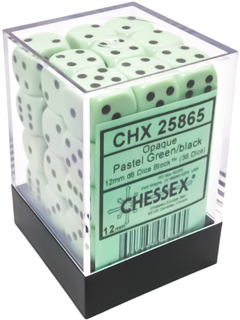 Chessex Opaque Pastel Green/Black (12MM - 36D6) CHX25865