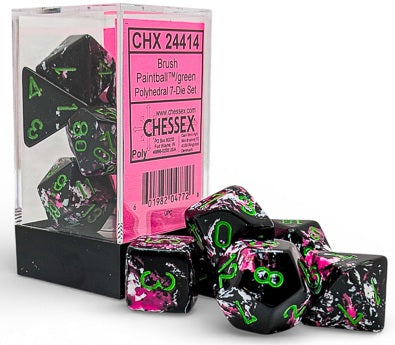 Chessex BRUSH 7-DIE SET POLYHEDRAL PAINTBALL/GREEN