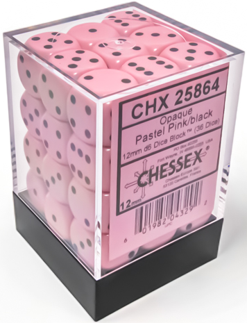 Chessex Opaque Pastel Pink/Black (12MM - 36D6) CHX25864