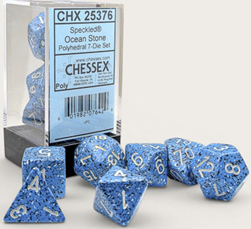 SPECKLED 7-DIE SET POLYHEDRAL OCEAN STONE