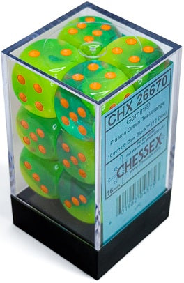 Chessex Gemini 12d6 Plasma Green-Teal/Orange Luminary 16mm