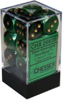 Chessex Gemini 12d6 Black-Green/Gold 16mm