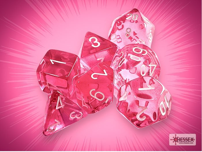 TRANSLUCENT POLYHEDRAL 7-DIE SET PINK/WHITE