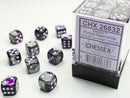 Chessex 36x D6: 12 mm: Gemini: Purple-Steel/ White