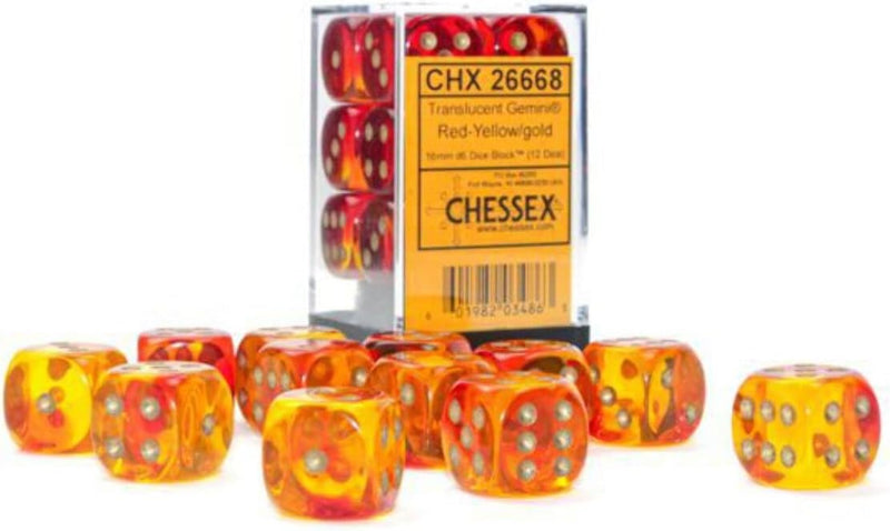 Chessex Gemini 12d6 Translucent Red-yellow/gold 16mm CHX2668