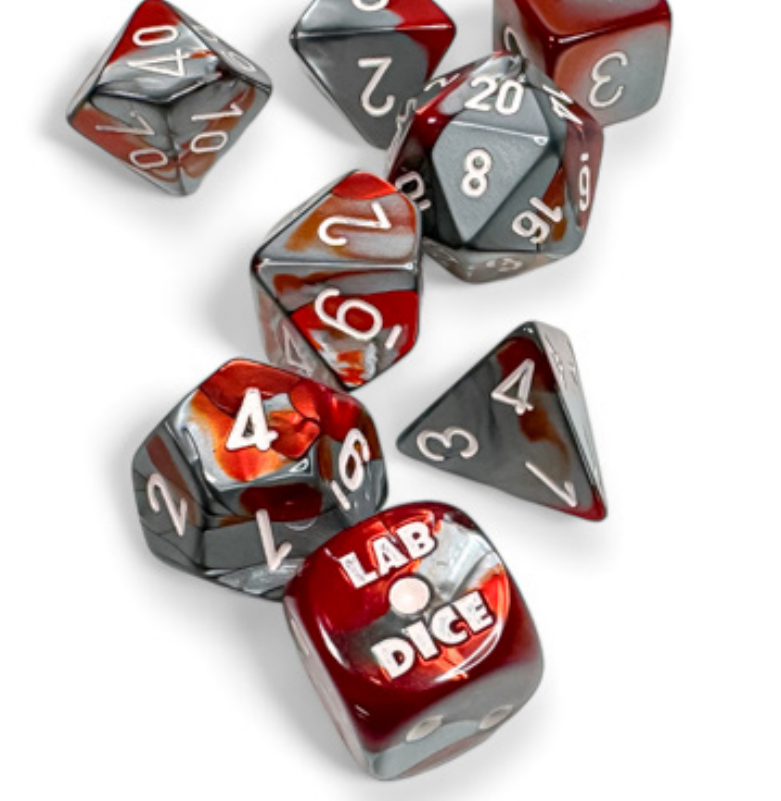 GEMINI 7-DIE SET POLYHEDRAL RED-STEEL/WHITE (WITH BONUS DIE)