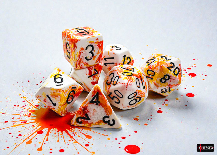 Chessex BRUSH 7-DIE SET POLYHEDRAL SUNRISE/BLACK