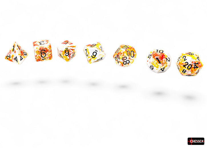 Chessex BRUSH 7-DIE SET POLYHEDRAL SUNRISE/BLACK