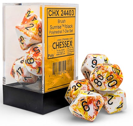 Chessex BRUSH 7-DIE SET POLYHEDRAL SUNRISE/BLACK