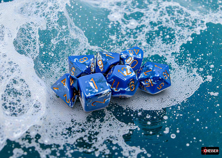 Chessex BRUSH 7-DIE SET POLYHEDRAL WAVEBREAK/GOLD
