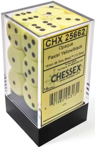 Chessex Opaque Pastel Yellow/Black (16MM - 12D6) CHX25662