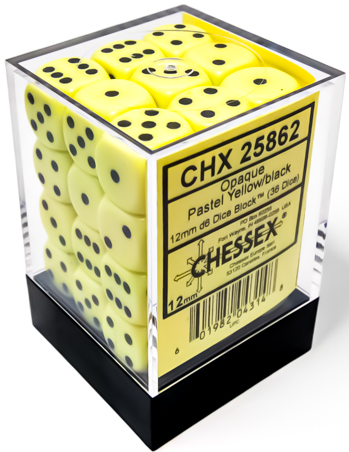 Chessex Opaque Pastel Yellow/Black (12MM - 36D6) CHX25862