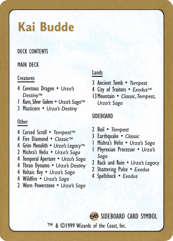 Kai Budde Decklist [World Championship Decks 1999] | MTG